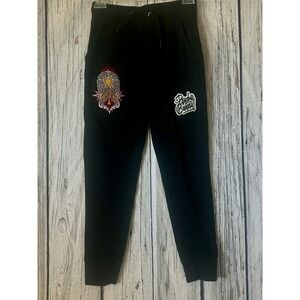 Psycho Bunny Sweatpants Black Youth Size Small 7-8 Patches Drawstring Fleece
